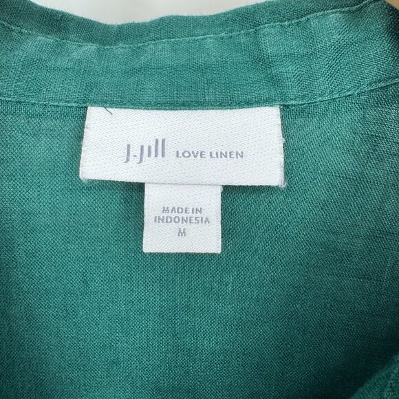 J Jill Love Linen Shirt Womens Green Button Front Tunic Top M Long Sleeve Loose - Picture 4 of 8